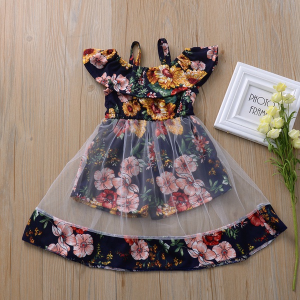 Toddler Girl Stylish Floral Allover Tulle Faux-two Onesies