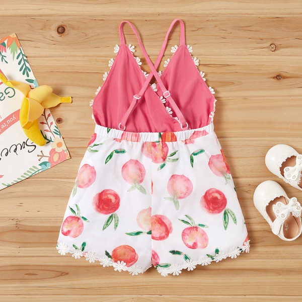 Toddler Girl Adorable Fruit Print Lace Jumpsuit