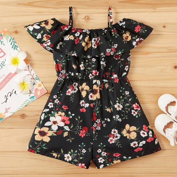 Toddler Girl Floral Flounce Off Shoulder Jumpsuit