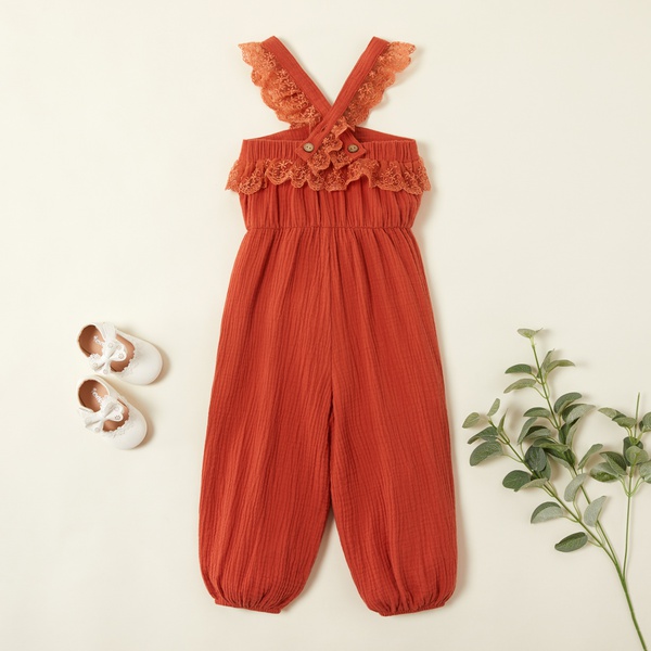 Toddler Girl Lace Decor Solid Jumpsuit