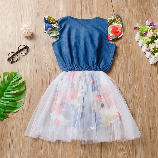 Baby / Toddler Girl Pretty Floral Print Flutter-sleeve Tulle Jumpsuit