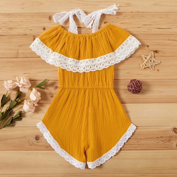 Baby / Toddler Girl Pretty Lace Decor Solid Jumpsuit