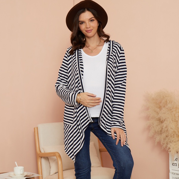 Maternity Stripes Plain Dark Blue/white Coat