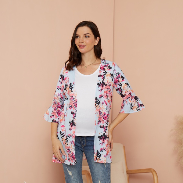 Maternity Floral full print Light Blue Coat