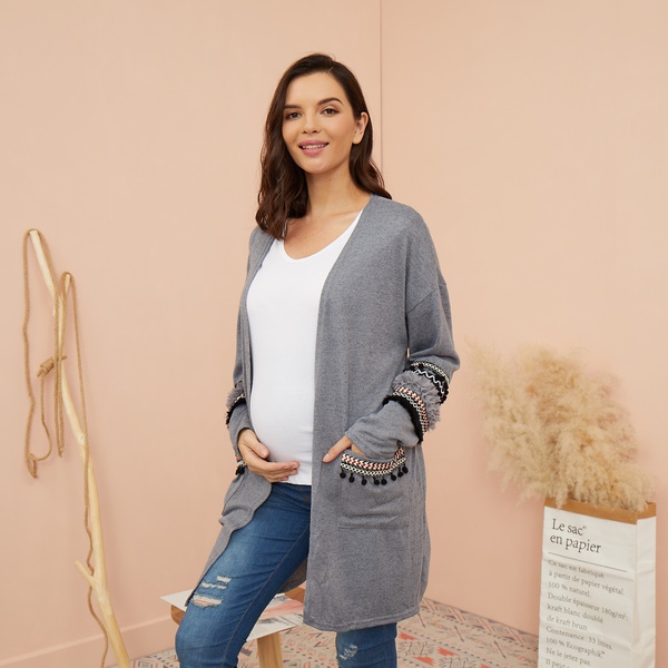 Maternity Color Block Plain Coat