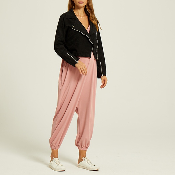 Maternity casual Plain Pink high-waist Jumpsuits