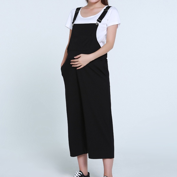 Casual Solid Maternity Suspender Pants