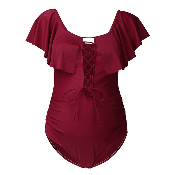 Sassy Ruffle Lace-up Maternity One-piece Swimsuit