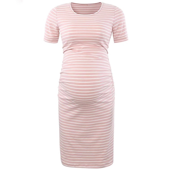 Casual Striped Short-sleeve Maternity Dress