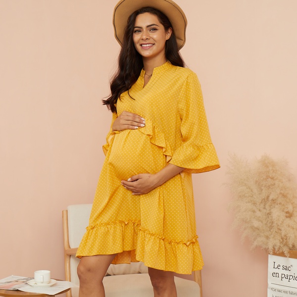 Maternity Sweetheart Polka dot Plain Ginger Short A Long-sleeve Dress