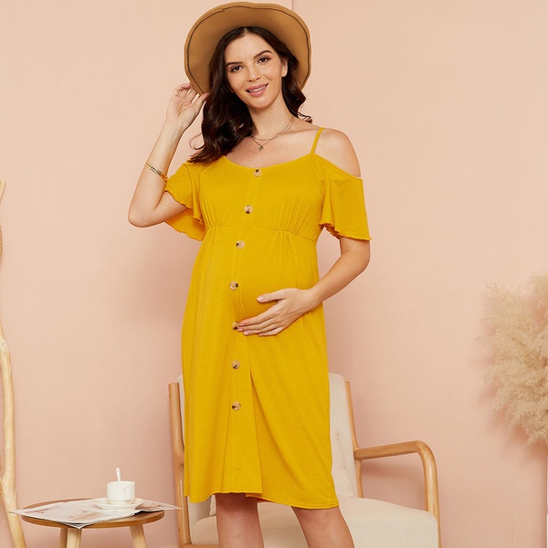 Maternity Cocoon Plain Ginger Knee length H Short-sleeve Dress