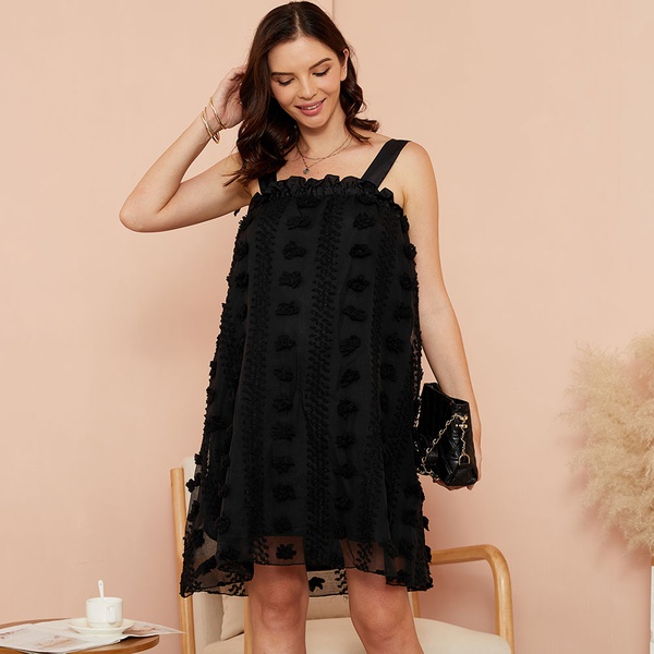 Maternity Off the Shoulder Floral Embroidered patch Mini A Sleeveless Dress