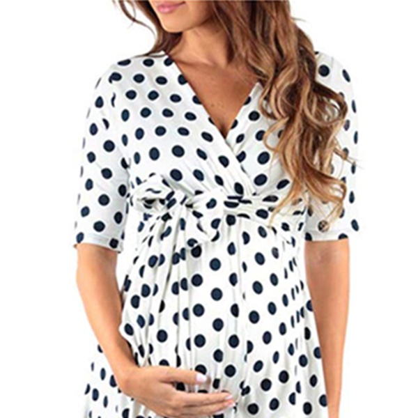 Pretty Dotted Half-sleeve Maternity Dress