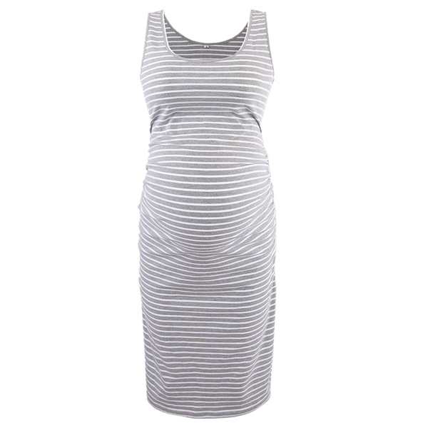 Maternity Round collar Plain Knee length H Sleeveless Dress