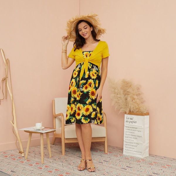 Pretty Sunflower Floral Print Maternity Dress