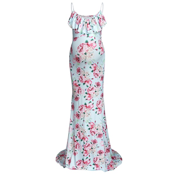 Maternity Cami Floral full print Light Blue Medium length Slip Sleeveless Dress