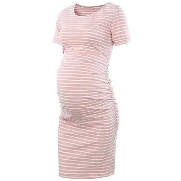 Casual Striped Short-sleeve Maternity Dress