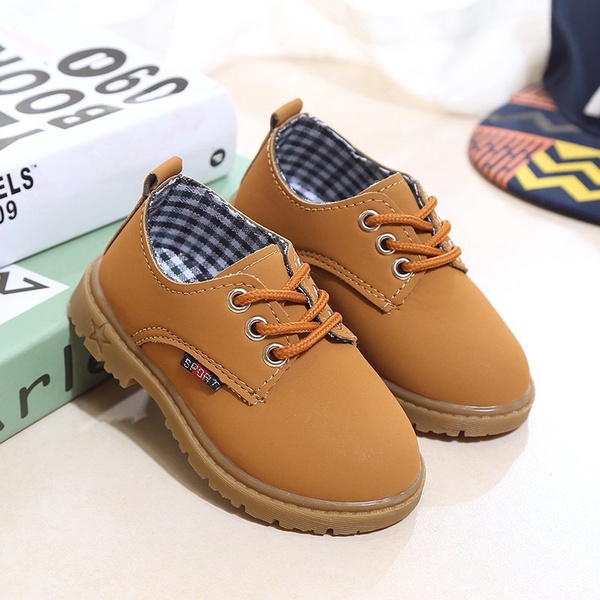 Toddler / Kid Classic Solid Grid Lace-up Leather Causal Shoes