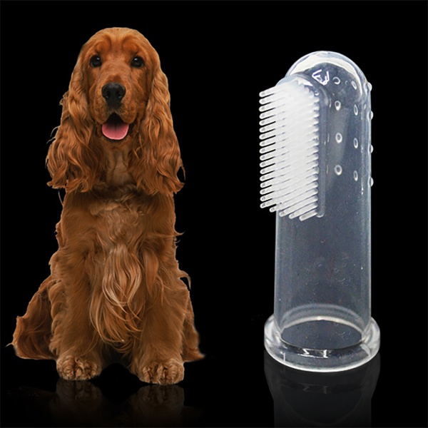 2 PCS Pet double toothbrush with silicone finger (also suitable for babies)