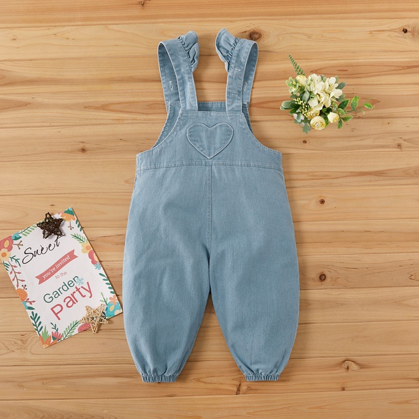 Baby / Toddler Girl Rainbow Pattern Letter Print Ruffled Denim Overall