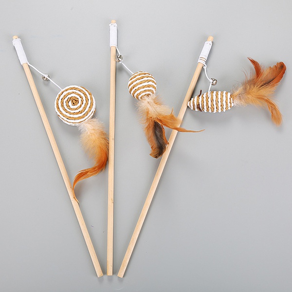 Cat Wand Stick Toy with Bell and Feathers