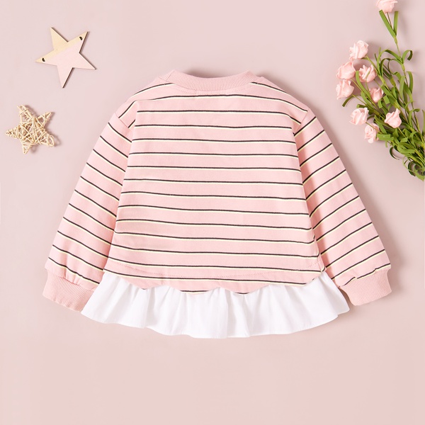 Baby / Toddler Girl Rabbit Heart Print Striped Splice Flounce Long-sleeve Pullover