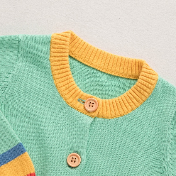 Baby / Toddler Adorable Doggy Print Colorblock Long-sleeve Knitted Cardigan
