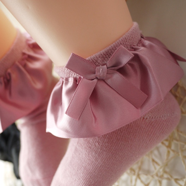 Baby / Toddler Girl Bow Decor Silk Design Stretchy Solid Socks