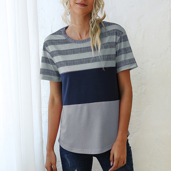 Round collar Color Block Positioning print Short Sleeve casual T-shirt