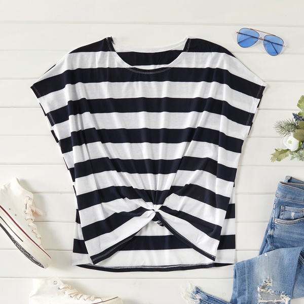 Pretty Striped Short-sleeve Loose Tee