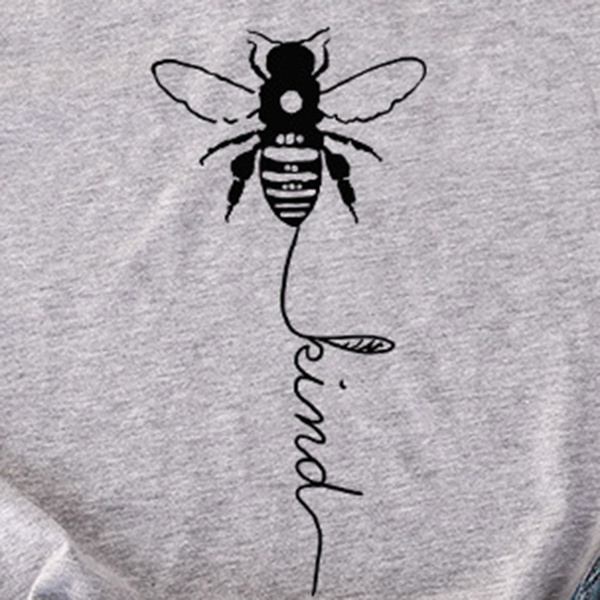 Pretty Short-sleeve Letter Bee Printed Loose Tee For women
