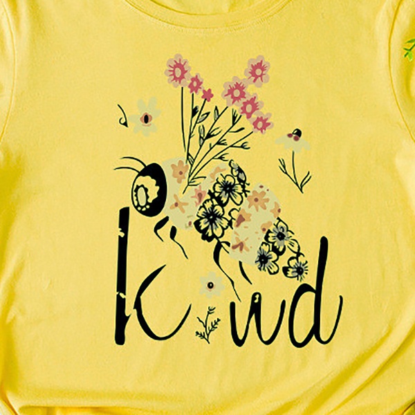Pretty Short-sleeve Letter Bee Printed Loose Tee For women