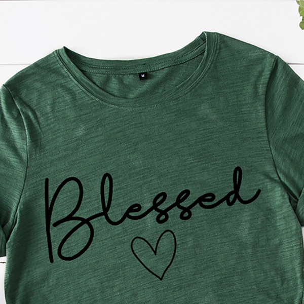 Pretty Short-sleeve Love Letter Printed Loose Tee For women