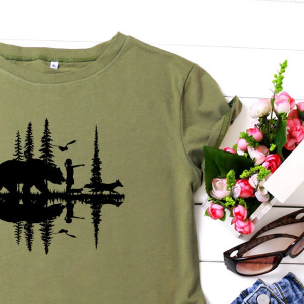 Fashionable Bear Printed Short-sleeve Tee